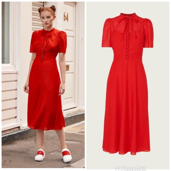 LK Bennett Dresses & Skirts - L.K Bennett Sina Red Silk-Cotton Midi Dress